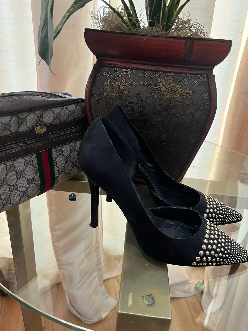 BCBGeneration Black Studded Pointed-Toe Pumps